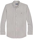 POLO RALPH LAUREN Camisa deportiva de popelina de ajuste clásico para hombre, Rayas marrón/blanco, Medium