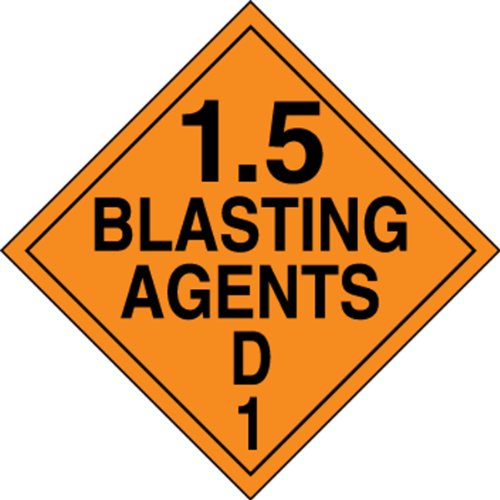Accuform MPL134CT10 PF-Cardstock Hazard Class 1/Division 5D DOT Placard, Legend "1.5 Blasting Agents D 1", 10-3/4" Width x 10-3/4" Length, Black on Orange (Pack of 10)