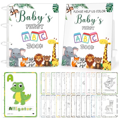 Babys First ABC Book Baby Shower Game 26 Pcs Coloring Card Animal Alphabet A to Z Baby Shower Guest Book Alternative Babys First Alphabet Coloring Book