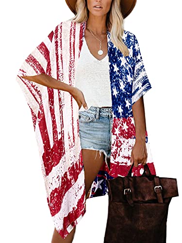 Breezy Lane Kimonos for Women US Flag Swimsuit Coverups...