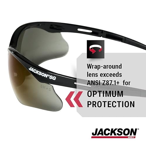 Miniatura 4 de Jackson Safety 50009 Gafas de seguridad SG, ligeras, ultra fuertes, con patillas suaves al tacto y pieza de nariz flexible, uso al aire libre,