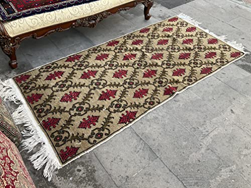 Red And Beige Colors Floral Design Turkish Rug, Organic Wool Turkey Rug, Boho Decor Kitchen Rug, Oriental Rug, Vintage Soft Rug #TOP3