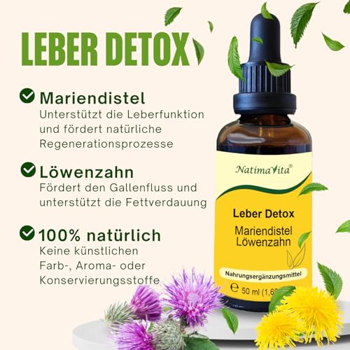 Leber Detox Mariendistel und Löwenzahn - 50 ml - mit Bitterstoffen - natürliche Unterstützung der Leberfunktion, Galle & Verdauung - 100% natürlich - NatimaVita – Bild 2