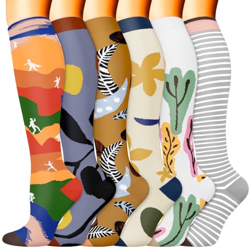 Image of Sooverki Compression Socks for Women & Men 6 Pairs is Best Supportive Knee High Stockings for Circulation, Travel, Nurses