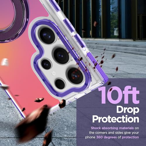 Image of Magnetic for Samsung Galaxy S23 Ultra Case with Stand [Compatible with Magsafe] [Cute Fluorescent Design] [1 Screen Protector] Slim Translucent Matte Case for Galaxy S23 Ultra 6.8 inch, Purple