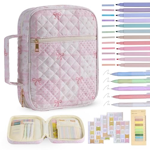 PPeen Bible Cover Case for Women Large Bible Cover Bag Quilted Bible Carrying Case for Girls Bible Study Supplies Accessories Christian Gifts for Women (Pink Bow Large)