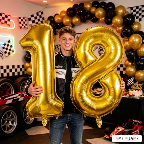Image of 40 Inch Gold 28 Balloon Numbers, 28th Birthday Party Decorations