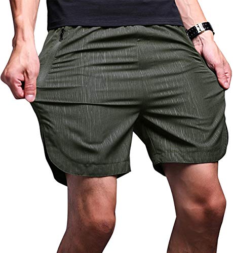 LTIFONE Mens Shorts,Gym Quick Dry Workout Training Shorts,Running Sweat Track Shorts for Mens,Vertical Stripe (Army Green,XL)