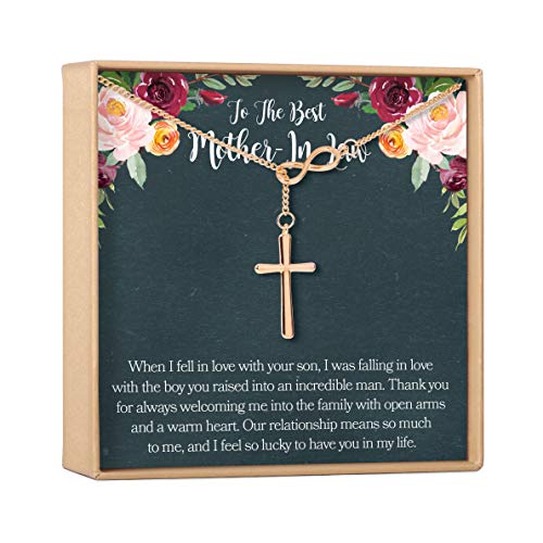 Mother-In-Law Gift Necklace: To My Mother-In-Law, Mother of My Husband, Infinity Cross (rose-gold-plated-brass, NA)