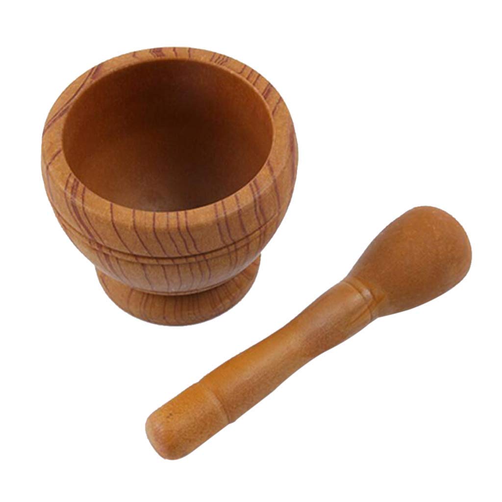 Inzopo Pill Pounder Garlic Ginger Pepper Press Grinding Crushing Kitchen Tool for Seasonings, Pastes, Pestos and Guacamole - Wooden B Wooden B