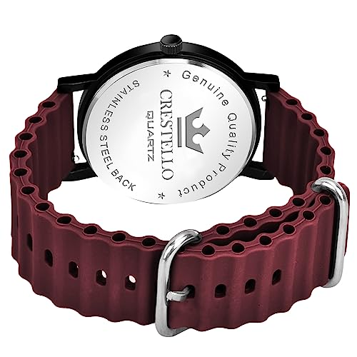 Image of CRESTELLO Silicone Strap Analog Wrist Watch for Men (Black /Blue /Grey /Green /Orange /Wine Red Strap)