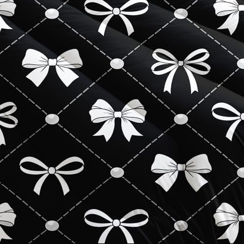 Image of AILONEN Charcoal Bowtie Comforter Full 3 Piece Chic Tape Bedspread Ultra Soft Padded Shell Teens Cool Room Decoration Fashionable Geometric Quilt 2 Shams