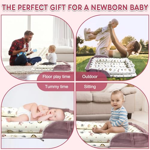 Image of Baby Lounger, Foldable Portable Infant Lounger, Baby Nest Cover, Suitable for 0-24 Months Newborn Baby Lounger,Home Travel Dual-Purpose Baby Nest（Pink Zoo）