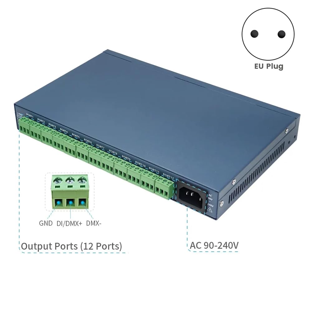 DMX512 WS2812B Strip LED Strip ArtNet-Pixel (SPI/) Controller 12x1024 Pixel Offline Player Offline Stand-Along DMX512 WS2812B Controller A Striscia LED Controller Eu Plug