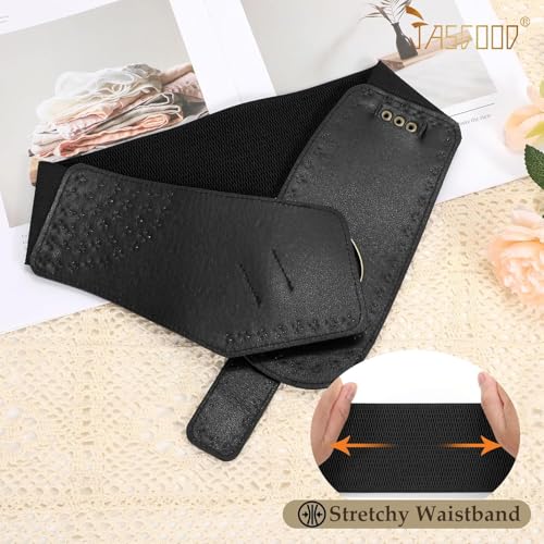 LAPRBY Women Vintage Wide Elastic Belt Rivets Stretchy Waist Belt with Metal Buckle4