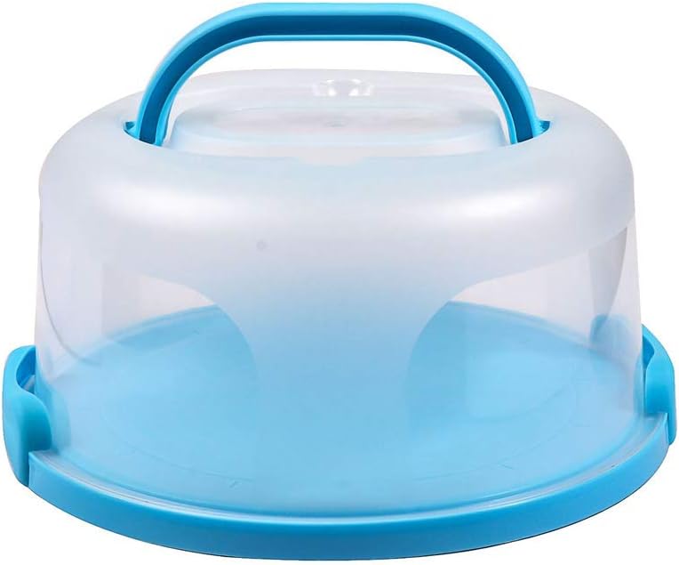 Small Cake Cupcake Carrier Holder Up to 6 inch Round Blue Food Storage Container with Collapsible Handles + 2 Total Locks