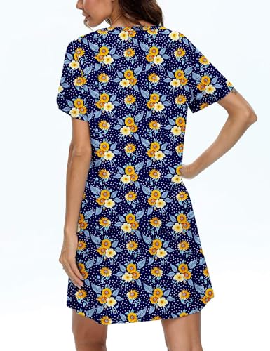 Image of ENJOYNIGHT Womens Cotton Nightgown Short Sleeve Sleepshirt Print Nightshirt | Short-Sleeve Crew Neck, Soft Cotton Fabric, Cartoon Printed Sleep Shirt, Loose Fit