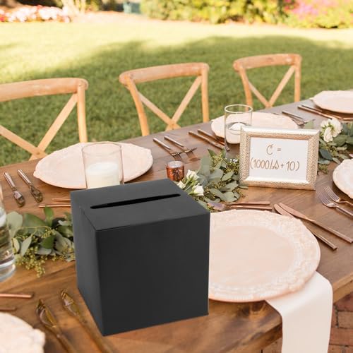 Image of Hxezoc Black Card Box with Slot 7.9 inch Wedding Favors Card Box Receiving Money Box Envelope Holder for Reception, Wedding, Baby Showers, Anniversary, Retirement, Birthday Party, Graduation Decorations