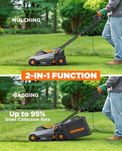DOVAMAN LA36A Elektro Rasenmäher 1500W, 36cm Schnittbreite, 95% Fangrate, 6-Fach Schnitthöhe, 40L Fangkorb, 2-in-1 Mulchen & Sammeln… – Ansicht 5