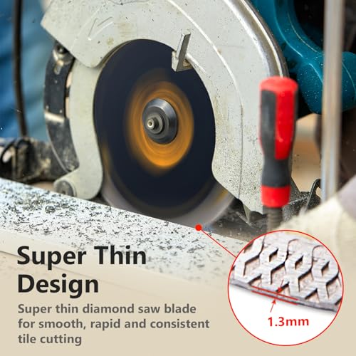 Image of POWERTEC 72212 4-1 /2 inch Diamond Saw Blade & Diamond Hand Polishing Pads Kit, Turbo Mesh Rim Tile Blade for Porcelain and Ceramic Tile & Assorted 60 /100 /200 /400 Grits Sanding Block for Granite,Wood,Metal