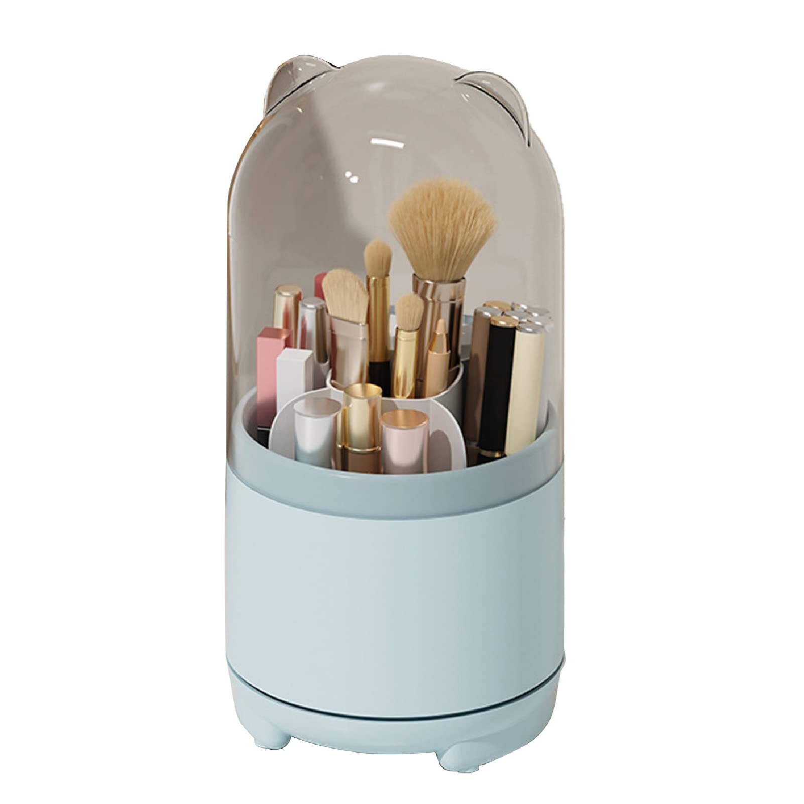 Porte-pinceaux De Maquillage Avec Couvercle Coulissant - 3 Compartiments, Rotatif 360° - Protection Anti-poussière - Pour Coiffeuse, Rangement Organisé