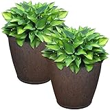 Sunnydaze 15.25-Inch Anjelica Large Plastic Pot for Plants - Double-Walled Outdoor Polyresin Round Planter with Drillable Drainage Holes - Rust - 2pk
