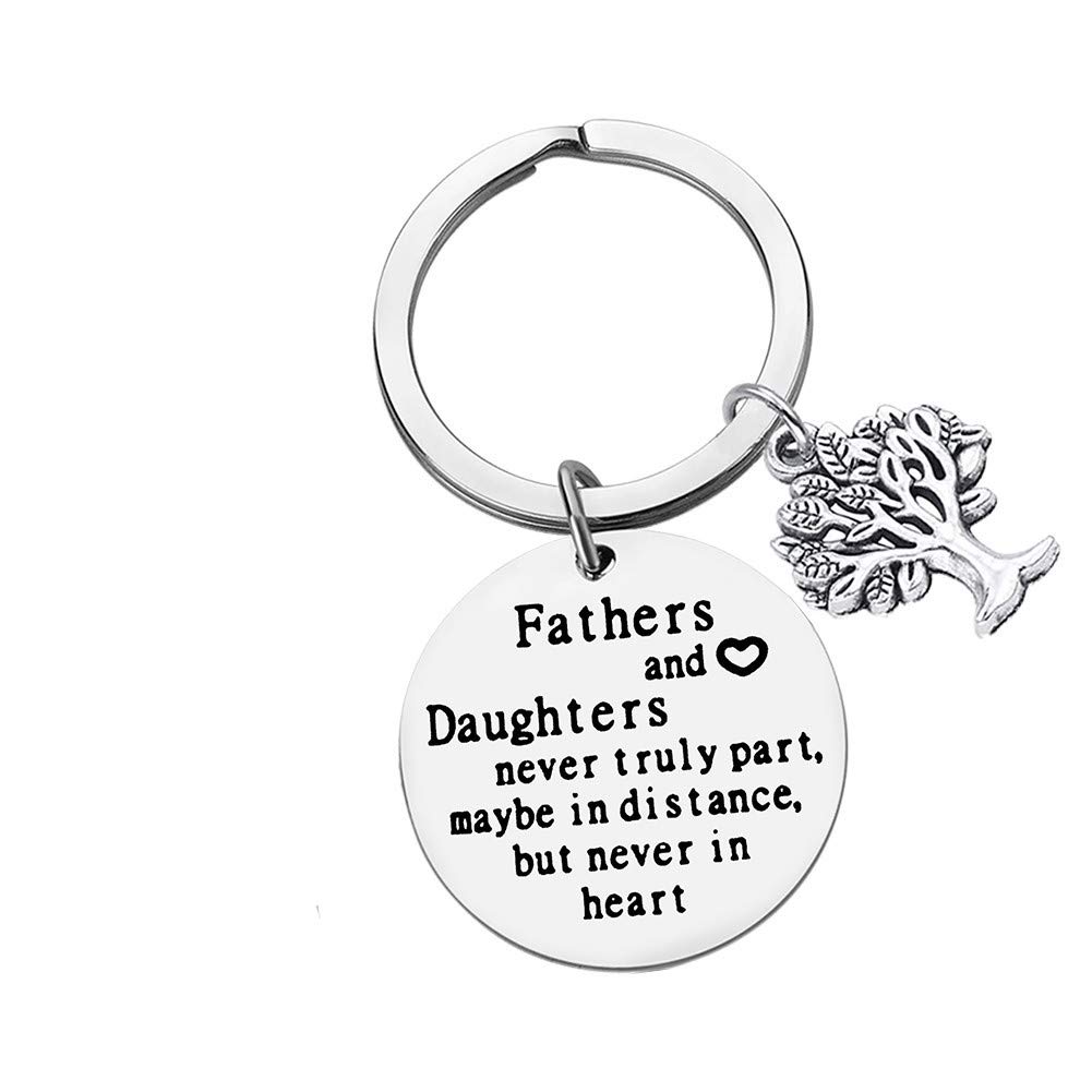 Vadaka Silver Dad Gift Keyring Long Distance Relationship Gift For Dad Fathers' Day Gift Dad Gift From Daughter For Birthday,Fathers And Daughters Never Truly Part Key Chain Stainless Steel Key Ring For Daddy Papa