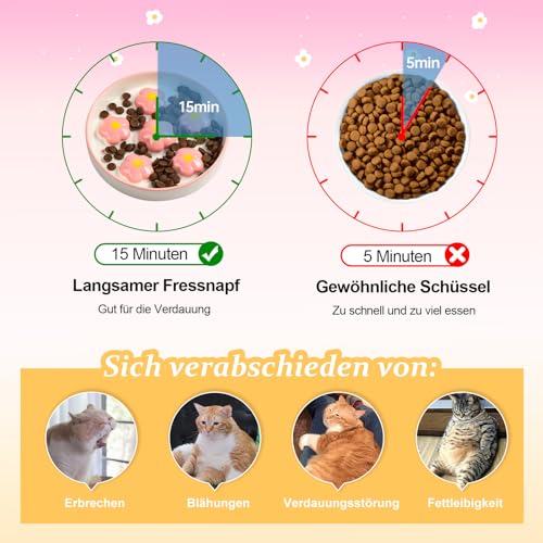 Antischlingnapf für Katzen aus Keramik - Futternapf im Labyrinth-Design - Langsames Fressen gegen Erbrechen - Bunte Napf mit Blumenmuster - 16 × 3 cm