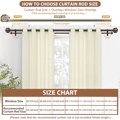 Image of KAMANINA 1 Inch Double Curtain Rods for Windows 36 to 72 Inches (3-6 Feet), Bronze Heavy Duty Double Curtain Rod, Telescoping Drapery Rod with Netted Texture Finials, Fewer Rods, Easier Install