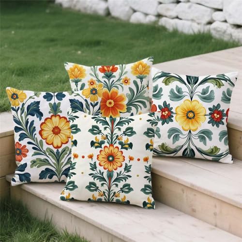 Housse coussin extérieur turquoise effet lin avec impression double face premium