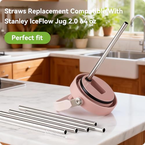 Image of Metal Straws for Stanley IceFlow 64 oz 2.0 Flip Straw Jug, Stainless Steel Replacement Straws for Ice Flow 64oz Jug,7mm & 9.4mm Size Options-Check Numbers on Lid Before Order(9.4mm)