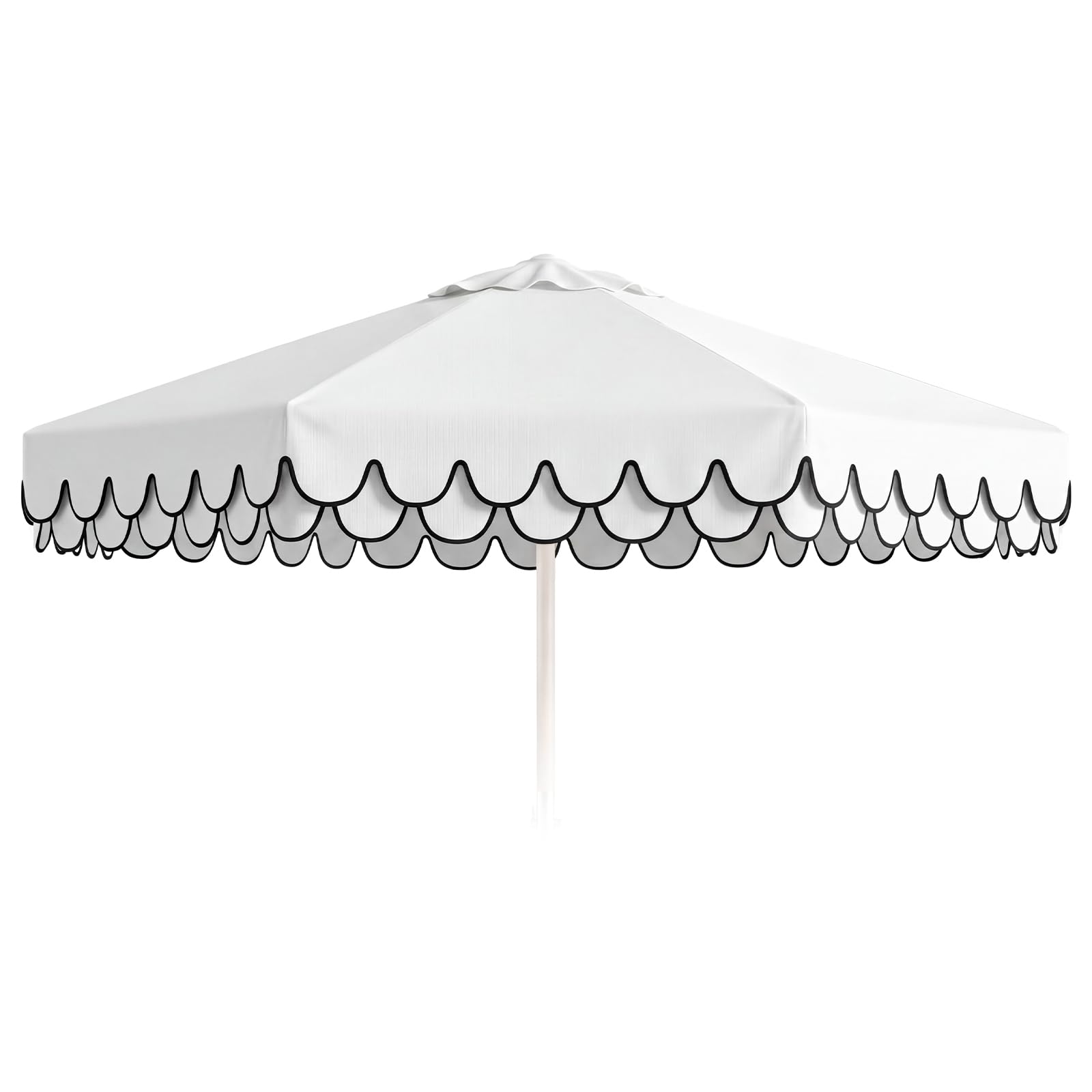 Photo 1 of Yoojahow 9 ft Double Layer Scalloped Patio Umbrella Replacement Canopy Outdoor Boho Midcentury 8 Ribs Market Umbrella Top Cover UV Protection for Patio Beach, Canopy Only(White, Black)
