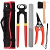 Swpeet 5Pcs Professional Farrier Tools Value Supplies Kit with Roll Pack, Mini 8 Inch Rasp Hoof File, 8 Inch Hoof Nipper, Horseshoe Brush, Horses Hoof Trimmers Shears Tools, Hoof Cutter for Horse