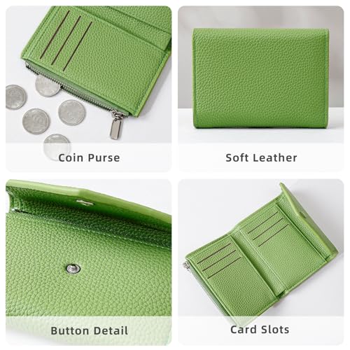 Wallet Women, Envelope Small Wallets Woman, Ladies Bifold Wallet with Zipper Coin Pouch for Cash Card (Green)3