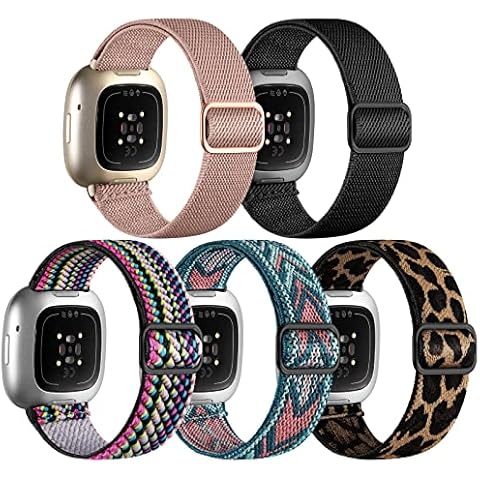Charlam 5 Pack Nylon Loop Straps Compatible with Fitbit Versa 3/ Versa 4 Straps/ Fitbit Sense /Sense 2 Strap, Soft Stretchy Sport Braided Replacement Wristband for Women Men, Multi Colours Cover