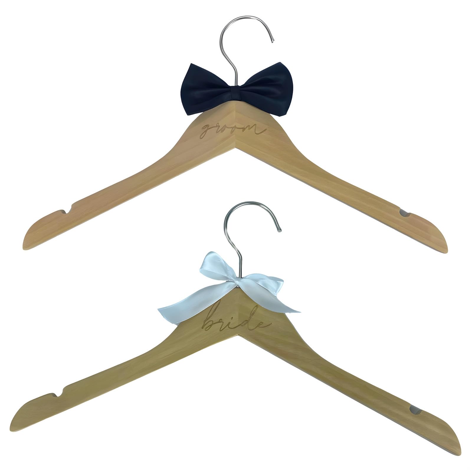 LUMINFLY Wooden Bride and Groom Wedding Hangers with Personalized Black and White Bow Ties, Ideal for Photos and Keepsakes