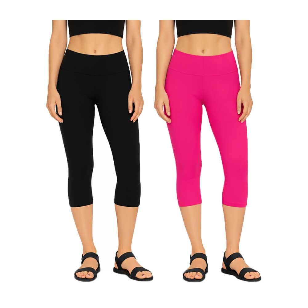 brand flex Womens Cotton Blend Solid Bottom Wear Plain 3/4th Capri Pants For Women Black,Pink 2Pack-picture-22