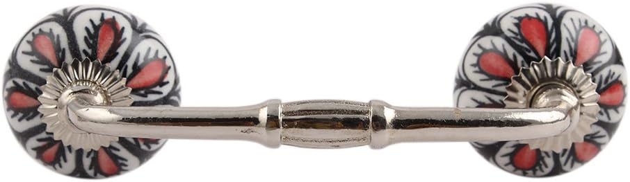 Indian Shelf 4 Pack Ceramic Red Cabinet Pulls T Bar Vintage Kitchen Drawer Handles Door Dresser Handles Antique Hardware 4" Hole to Hole -BH-152-CK-03