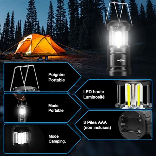 Lot de 2 lanterne camping, ILEEDear Lampe Camping LED, camping accessoires, kit de survie pour ouragan, urgence, tempête, pannes, lanterne portable extérieure – vue 4