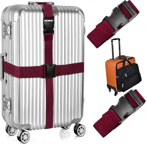 Image of Luggage Straps: Secure Your Belongings, Made Seat Belt Material Size 2 inch X6.5FT Color + 1 ADD A Baggage Belt(1 inchX20 inch Black) (Maroon, 3 Pack)