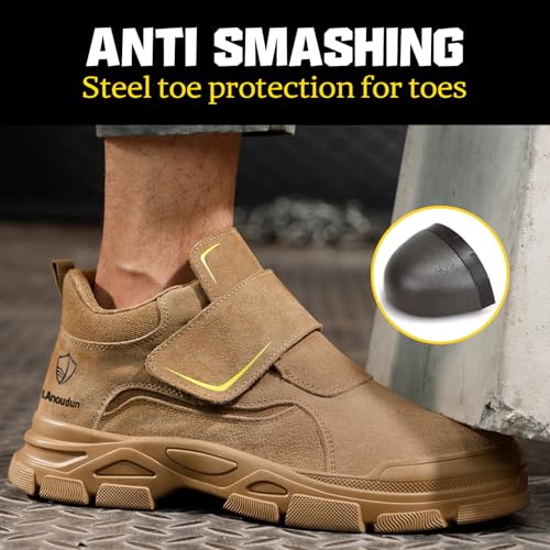 Image of GLANOUDUN Steel Toe Boots for Men, Welding Work Boots with Puncture-Resistant Midsole, High Top Hook and Loop Safety Footwear for Welding Workshop Construction Warehouse Factory