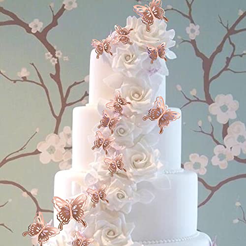 40 Pcs Rose Gold Lively 3D Butterfly Cupcake Toppers Hollow Art Butterfly Cake Topper Decorations For Baby Shower Wedding Anniversary Kids Birthday Party Supplies Mixed Size #TOP6