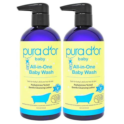 Image of PURA D'OR All-in-One Baby Wash (16 Oz x2 = 32 Oz) USDA Biobased, Zero Sulfates, No Artificial Scents, Tear-Less, Hypoallergenic, Gentle, Calming 2-in-1 Baby Bath Wash & Shampoo
