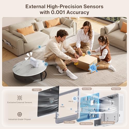 Image of Upgrade 16 in 1 Air Quality Monitor Indoor 15h Battery & Real-Time Display 9 AQI+7 AQI Alerts, Wildfire CO2 Monitor Air Quality Tester for CO2, TVOC, PM2.5 PM1.0 PM10, HCHO Temp /Humidity AQI & Time