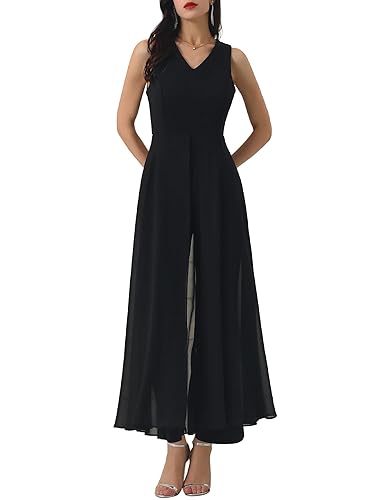 Women's Wide Leg Jumpsuits Chiffon Sleeveless Cocktail Formal Jumpsuit Pants