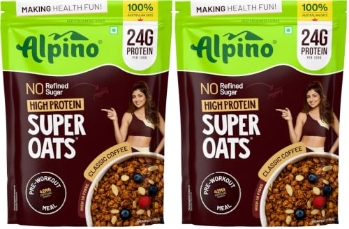 Image of ALPINO 24% High Protein Super Oats Classic Coffee 1kg - Rolled Oats, Natural Peanut Butter, Coffee Extract, Jaggery Powder - 24g Protein, Source of Dietary Fibre & Healthy Fats, No Refined Sugar & Salt
