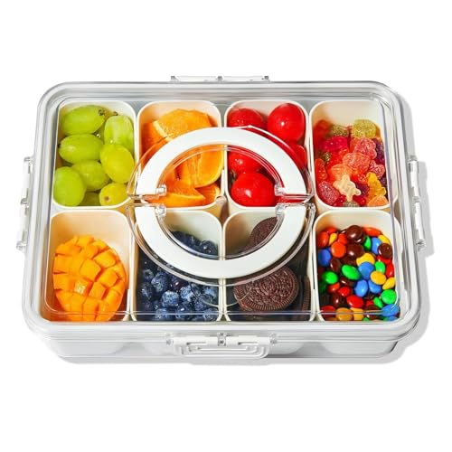 Tlczrva Snackbox mit 8 Fächern, Snackteller mit Deckel und Griff, Snackschale Kinder,Tragbar Snackbox Organizer für Süßigkeiten Obst Keksen Dessert Gemüse Nüsse