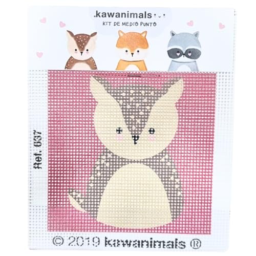 Comercial Mercera, punto de cruz, punto de cruz infantil, Kawanimals, para crear tu lienzo infantil, divertido para niños, aprende con el kit de bordado en punto de cruz, 18 x 15 (ciervo)