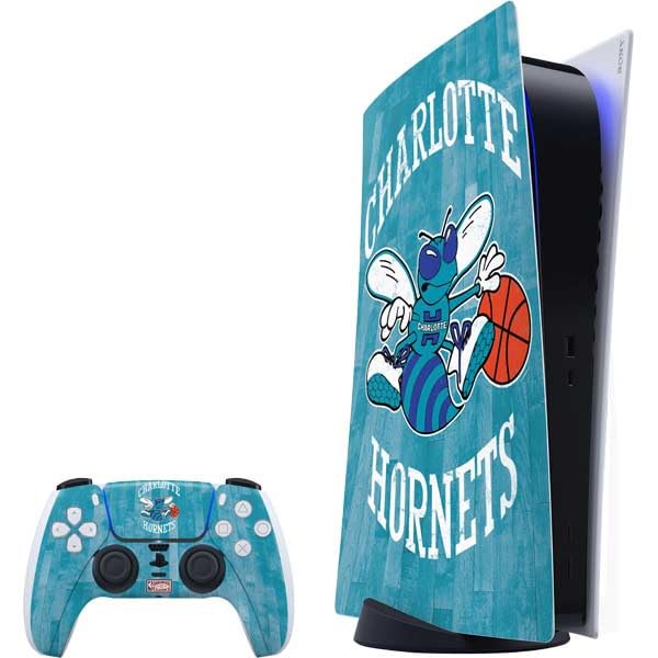Skinit Decal Gaming Skin Compatible with PS5 Bundle - Officially Licensed NBA Charlotte Hornets Hardwood Classics Design