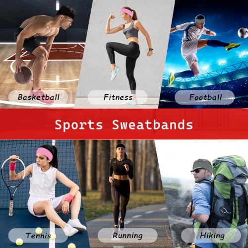 Image of Sweatbands Sports Headbands for Men & Women - 3 Pack Moisture Wicking Cotton Headband for Tennis, Basketball, Running, Gym - Sweat Band